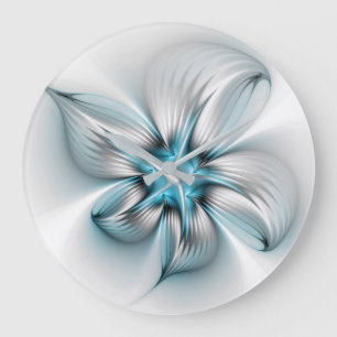 Bloemenelegantie Moderne Abstracte Blauwe Fractal  Grote Klok