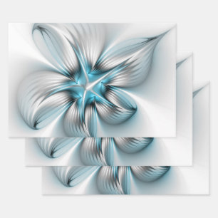 Bloemenelegantie Moderne Abstracte Blauwe Fractal  Inpakpapier Vel
