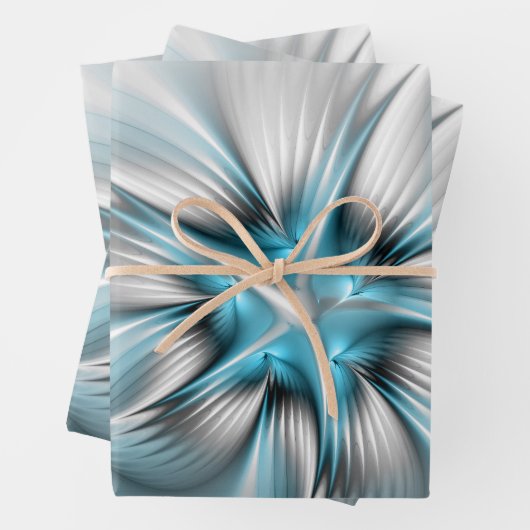 Bloemenelegantie Moderne Abstracte Blauwe Fractal  Inpakpapier Vel (In situ)