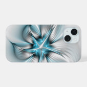 Bloemenelegantie Moderne Abstracte Blauwe Fractal  iPhone 15 Case (Achterkant horizontaal)