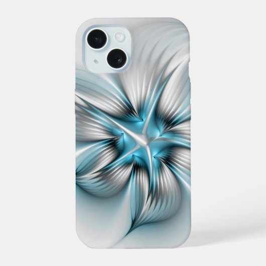 Bloemenelegantie Moderne Abstracte Blauwe Fractal  iPhone 15 Case (Achterkant)