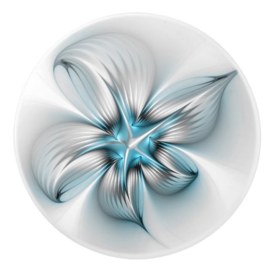 Bloemenelegantie Moderne Abstracte Blauwe Fractal  Keramische Knop (Voorkant)