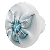 Bloemenelegantie Moderne Abstracte Blauwe Fractal  Keramische Knop (Rechts)