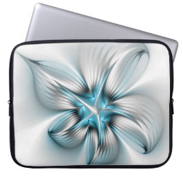 Bloemenelegantie Moderne Abstracte Blauwe Fractal  Laptop Sleeve