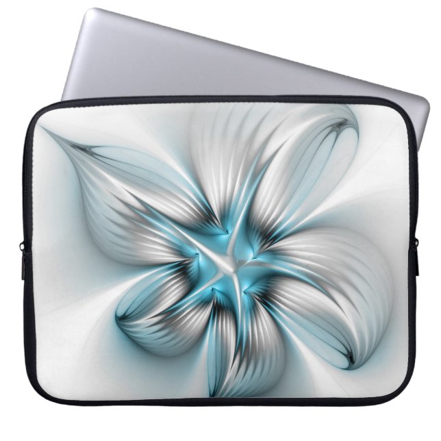 Bloemenelegantie Moderne Abstracte Blauwe Fractal  Laptop Sleeve (Voorkant)