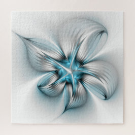 Bloemenelegantie Moderne Abstracte Blauwe Fractal  Legpuzzel
