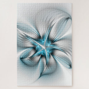 Bloemenelegantie Moderne Abstracte Blauwe Fractal  Legpuzzel