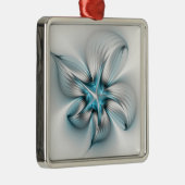 Bloemenelegantie Moderne Abstracte Blauwe Fractal  Metalen Ornament (Rechts)