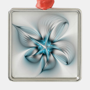 Bloemenelegantie Moderne Abstracte Blauwe Fractal  Metalen Ornament