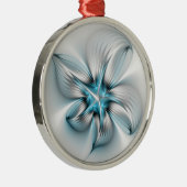 Bloemenelegantie Moderne Abstracte Blauwe Fractal  Metalen Ornament (Rechts)