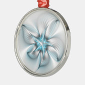 Bloemenelegantie Moderne Abstracte Blauwe Fractal  Metalen Ornament (Links)