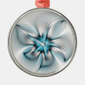Bloemenelegantie Moderne Abstracte Blauwe Fractal  Metalen Ornament (Voorkant)
