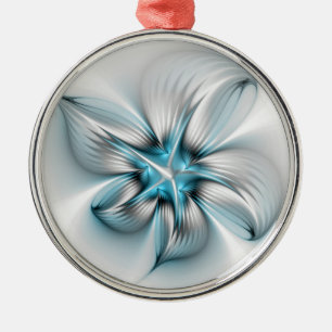 Bloemenelegantie Moderne Abstracte Blauwe Fractal  Metalen Ornament
