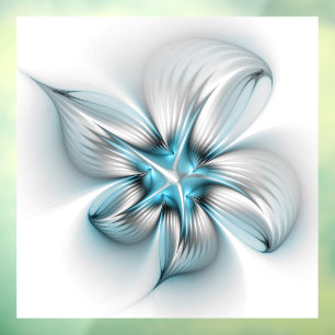 Bloemenelegantie Moderne Abstracte Blauwe Fractal Raamsticker