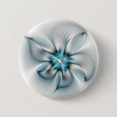 Bloemenelegantie Moderne Abstracte Blauwe Fractal Ronde Button 5,7 Cm (Voorkant)