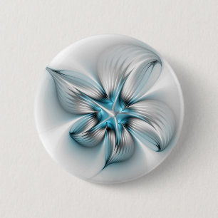 Bloemenelegantie Moderne Abstracte Blauwe Fractal  Ronde Button 5,7 Cm