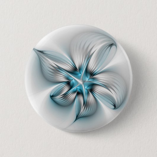 Bloemenelegantie Moderne Abstracte Blauwe Fractal Ronde Button 5,7 Cm (Voorkant)