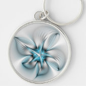 Bloemenelegantie Moderne Abstracte Blauwe Fractal Sleutelhanger (Voorkant)