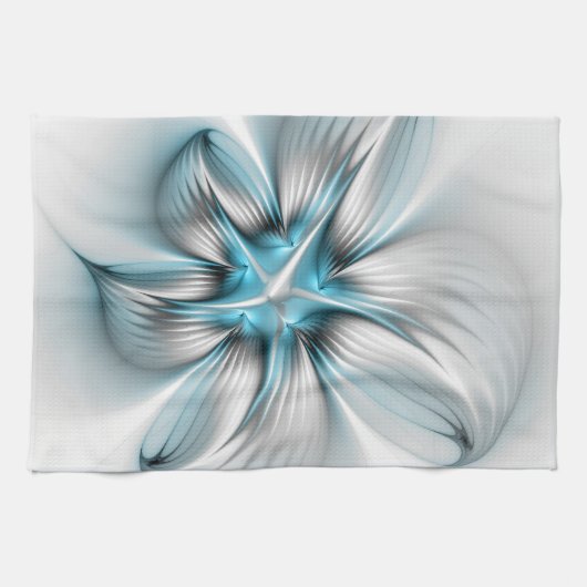 Bloemenelegantie Moderne Abstracte Blauwe Fractal Theedoek (Horizontaal)