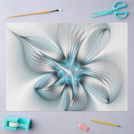 Bloemenelegantie Moderne Abstracte Blauwe Fractal  Tissuepapier (Craft)