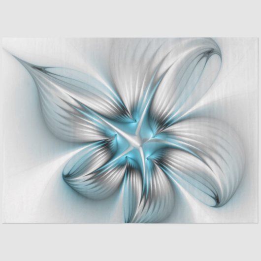 Bloemenelegantie Moderne Abstracte Blauwe Fractal  Tissuepapier (Voorkant)