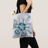 Bloemenelegantie Moderne Abstracte Blauwe Fractal Tote Bag (Dichtbij)