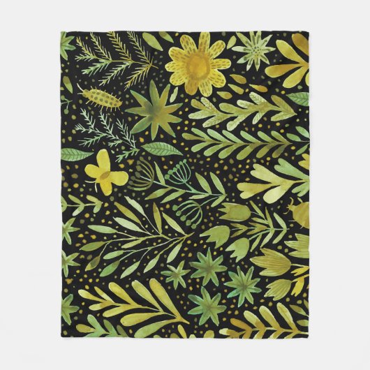 Bloemenelegantie:  Waterverf Fleece Deken (Voorkant)