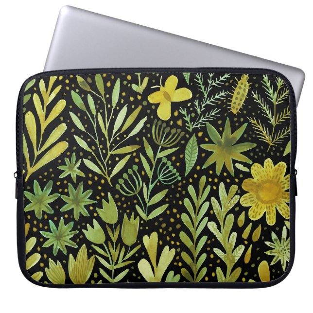 Bloemenelegantie:  Waterverf Laptop Sleeve (Voorkant)