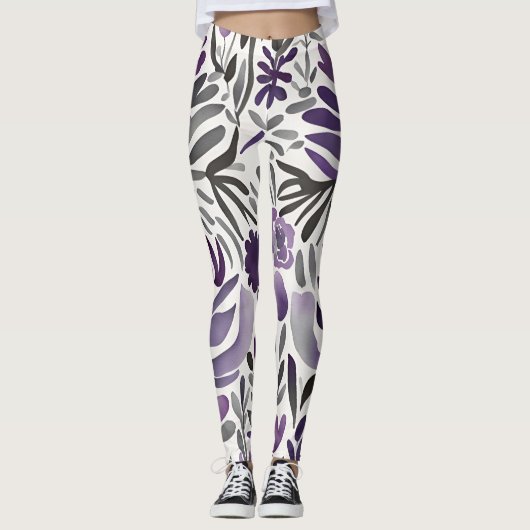 Bloemenelementen in het Paars Leggings (Voorkant)