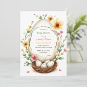Bloemenen Nest Thema Pasen Baby Shower Kaart (Staand voorkant)