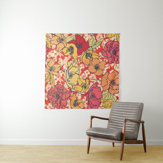 Bloemenexplosie: Naadloze  trend. Wandkleed (In Situ (horizontaal))