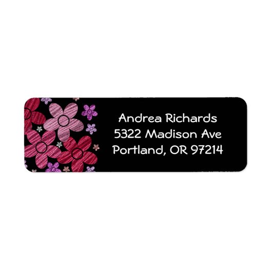 Bloemenexplosie op zwart adreslabel etiket (Voorkant)
