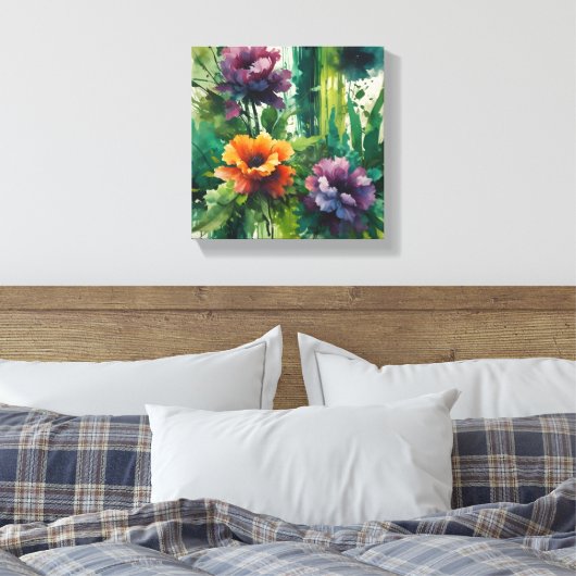 Bloemenexplosie van etherische Waterverf Canvas Afdruk (Insitu (Slaapkamer))