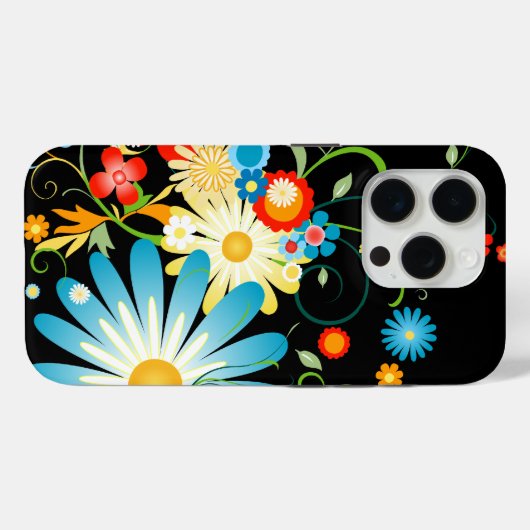 Bloemenexplosie van kleur op zwart Case-Mate iPhone case (Achterkant (horizontaal))