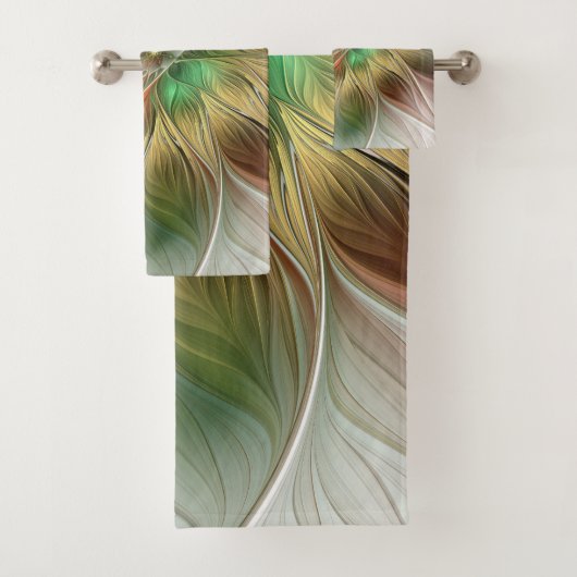 Bloemenfantasie met goudmodern Abstract fractal Bad Handdoek (Insitu)