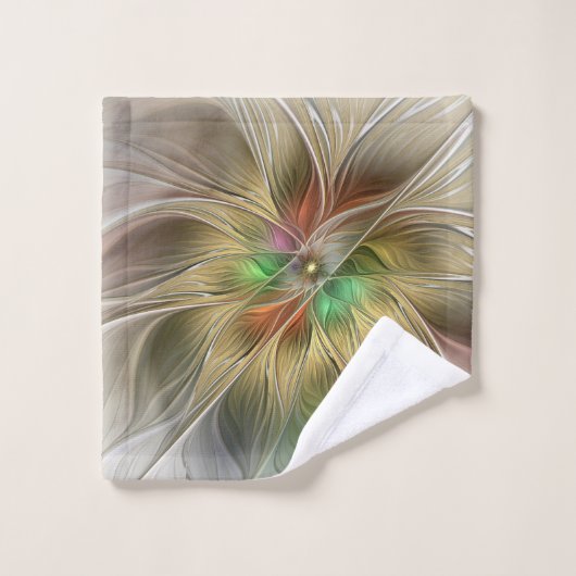 Bloemenfantasie met goudmodern Abstract fractal Bad Handdoek (Wasdoekje)