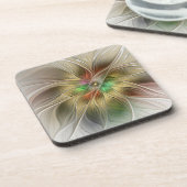 Bloemenfantasie met goudmodern Abstract fractal Bier Onderzetter (Linkerzijde)