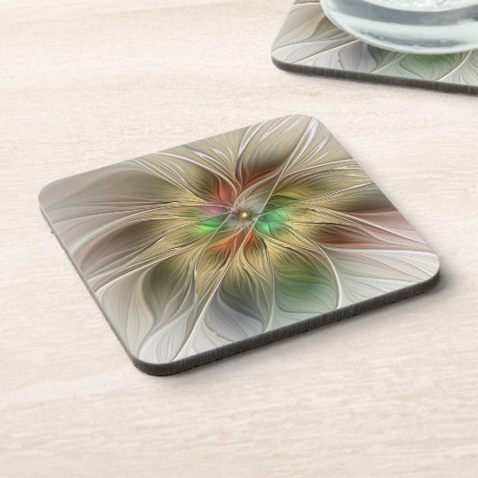 Bloemenfantasie met goudmodern Abstract fractal Bier Onderzetter (Linkerzijde)