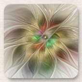 Bloemenfantasie met goudmodern Abstract fractal Bier Onderzetter (Voorkant)
