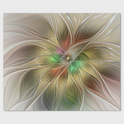 Bloemenfantasie met goudmodern Abstract fractal Cadeaupapier (Vlak)