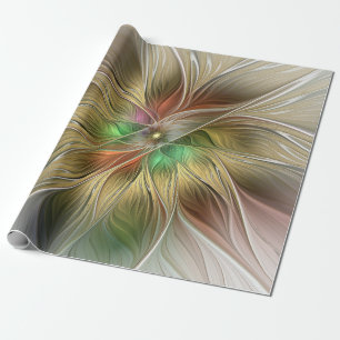 Bloemenfantasie met goudmodern Abstract fractal Cadeaupapier