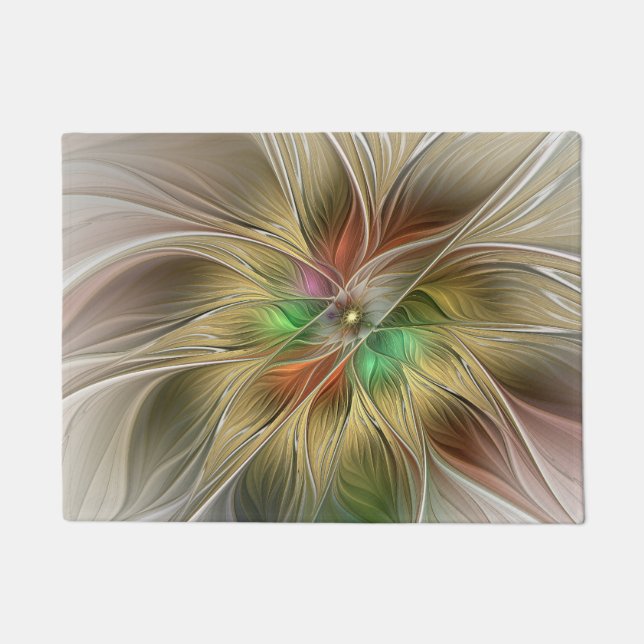 Bloemenfantasie met goudmodern Abstract fractal Deurmat (Voorkant)