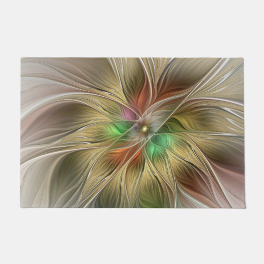 Bloemenfantasie met goudmodern Abstract fractal Deurmat (Voorkant)