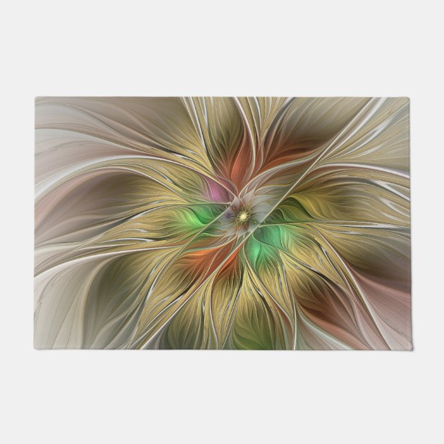 Bloemenfantasie met goudmodern Abstract fractal Deurmat (Voorkant)