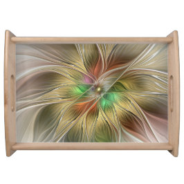 Bloemenfantasie met goudmodern Abstract fractal Dienblad
