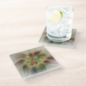 Bloemenfantasie met goudmodern Abstract fractal Glazen Onderzetter (Schuin)