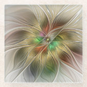 Bloemenfantasie met goudmodern Abstract fractal Glazen Onderzetter (Voorkant)