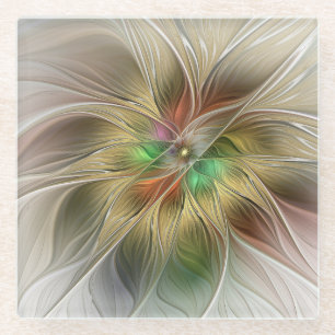 Bloemenfantasie met goudmodern Abstract fractal Glazen Onderzetter