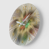 Bloemenfantasie met goudmodern Abstract fractal Grote Klok (Hoek)