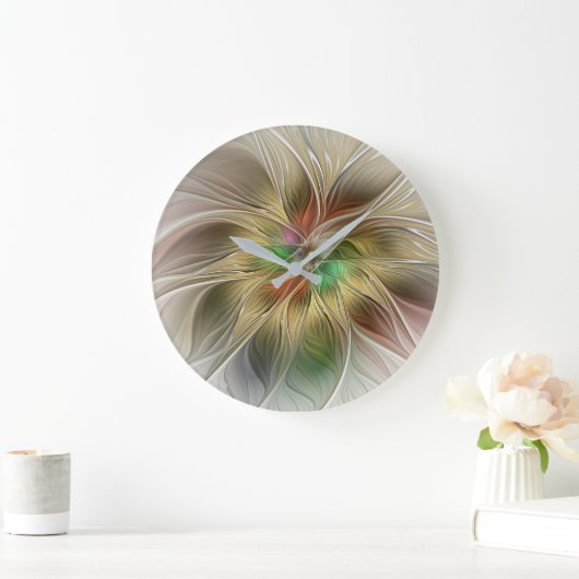 Bloemenfantasie met goudmodern Abstract fractal Grote Klok (Huis)